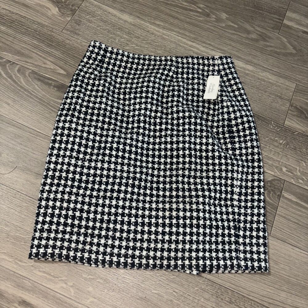 NWT Judith Hart Black/ White Houndstooth Midi Skirt Size 14